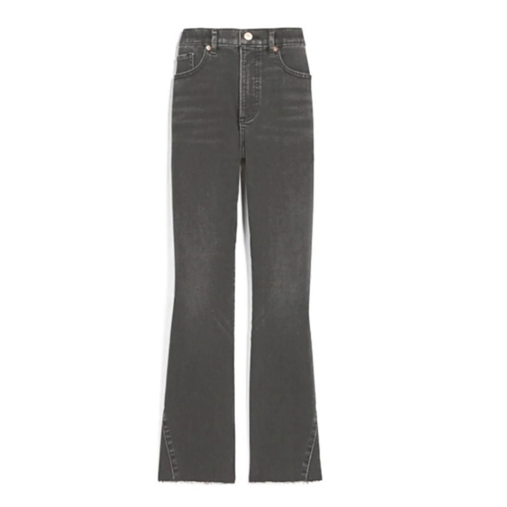 Express High Rise Cropped Flare Raw Hem Washed Black Jeans Size 6